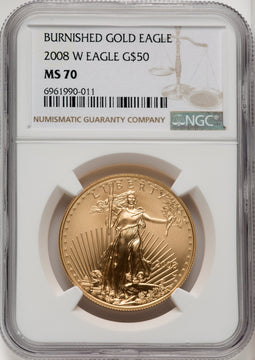 2008-W $50 One-Ounce Gold Eagle Burnished Brown Label NGC MS70 (771225023)