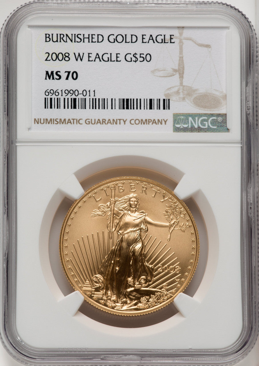 2008-W $50 One-Ounce Gold Eagle Burnished Brown Label NGC MS70 (771225023)