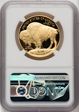 2021-W G$50 Gold BuffaloFirst Day of Issue DCAM FDI Bison Label NGC PF70