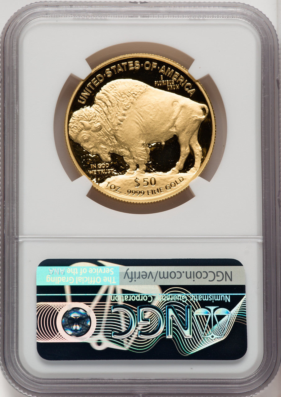 2021-W G$50 Gold BuffaloFirst Day of Issue DCAM FDI Bison Label NGC PF70