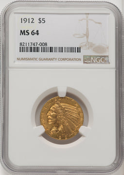 1912 $5 Indian Half Eagle NGC MS64 (771419008)