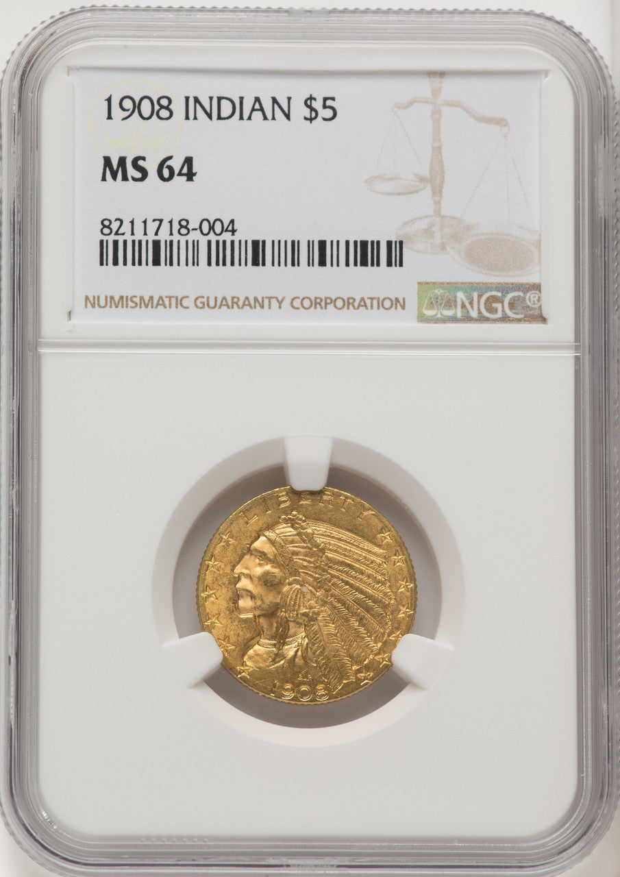 1908 $5 Indian Indian Half Eagle NGC MS64 (771270001)