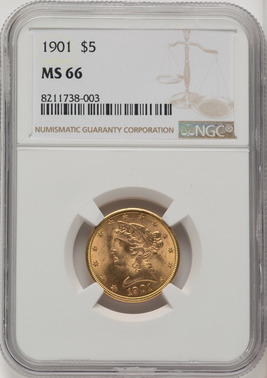 1901 $5 Liberty Half Eagle NGC MS66 (771338002)