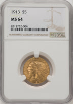 1913 $5 Indian Half Eagle NGC MS64 (519874008)