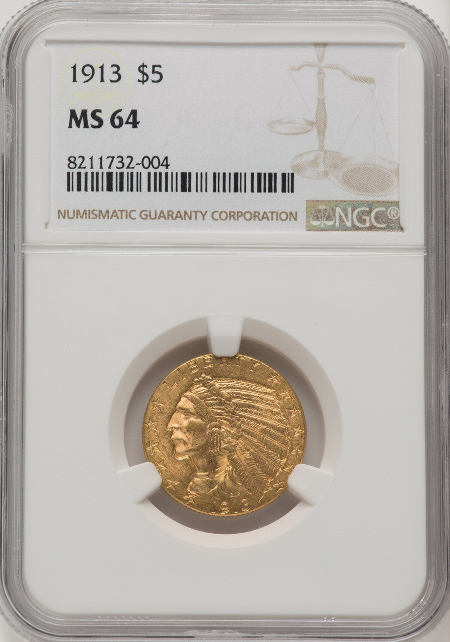 1913 $5 Indian Half Eagle NGC MS64 (519874008)