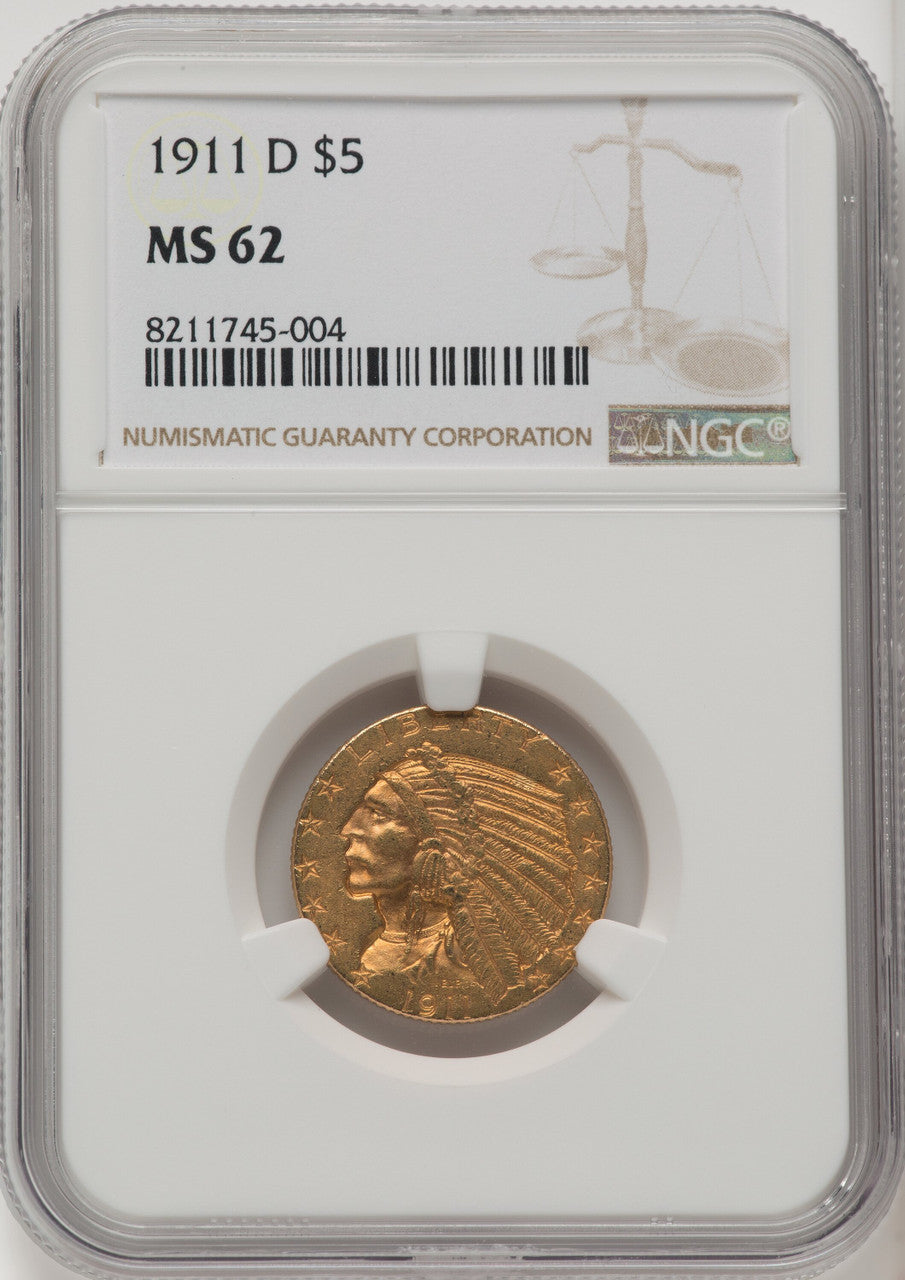 1911-D $5 Indian Half Eagle NGC MS62 (765811002)