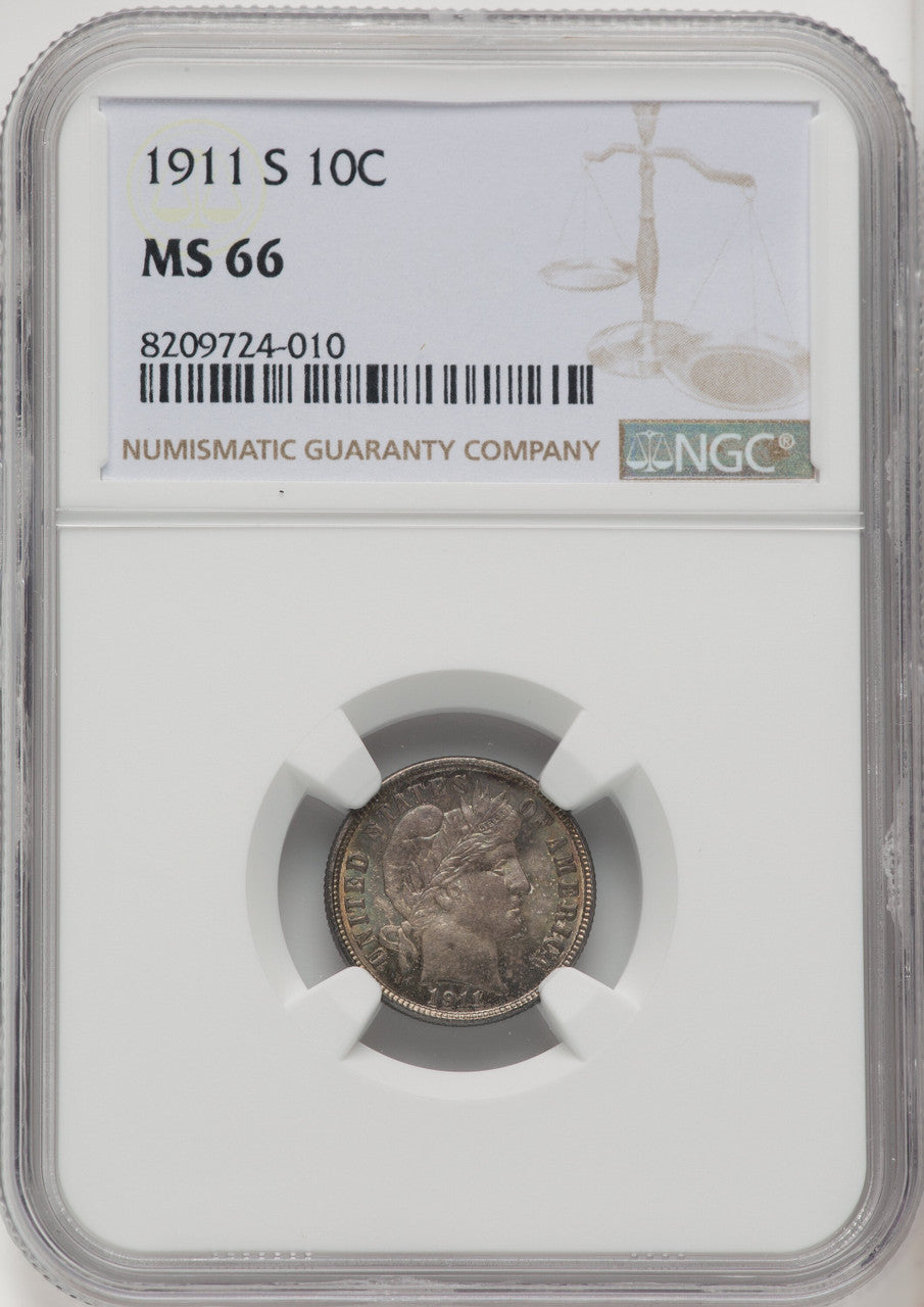 1911-S 10C Barber Dime NGC MS66