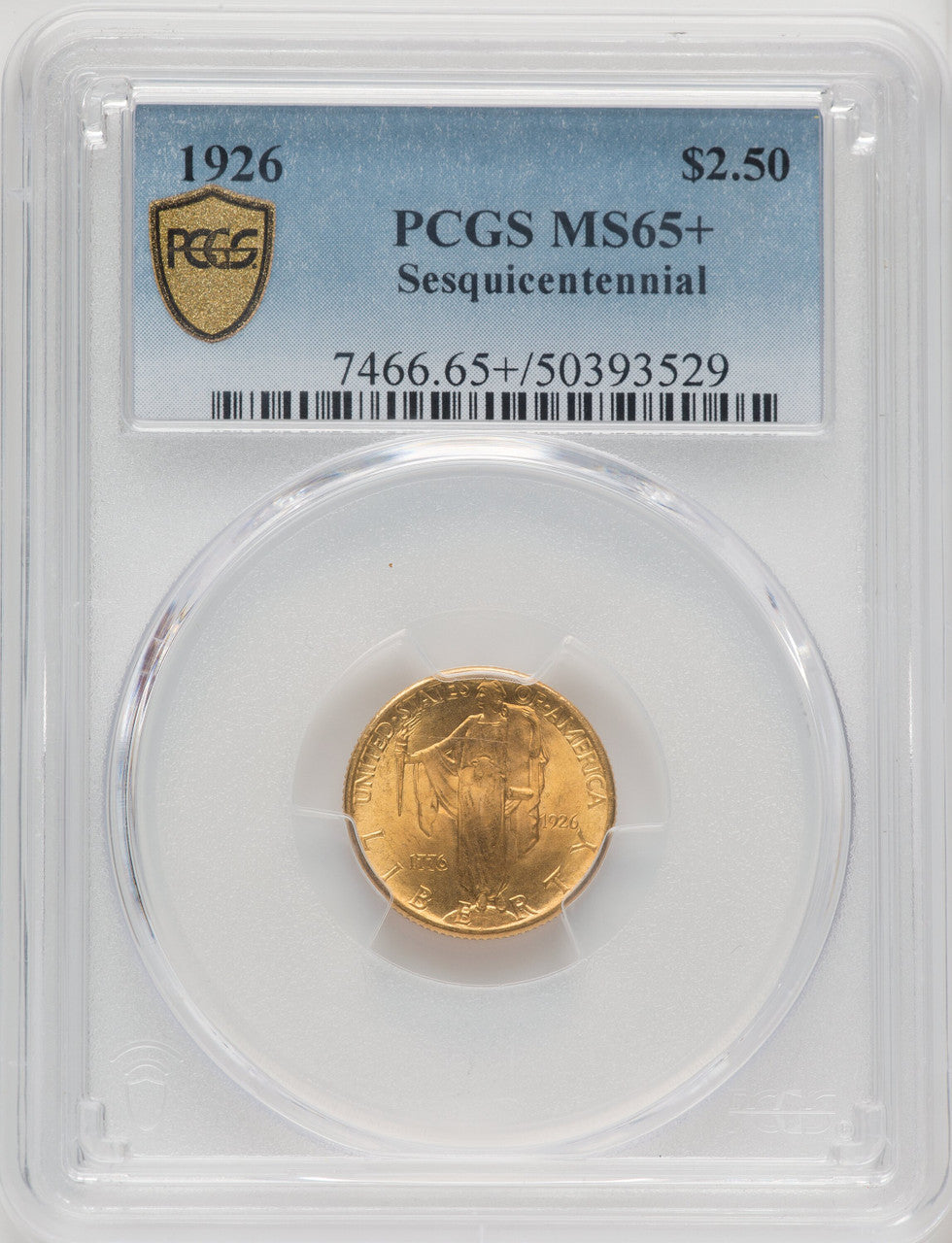 1926 $2.50 SESQUI Commemorative Gold PCGS MS65+