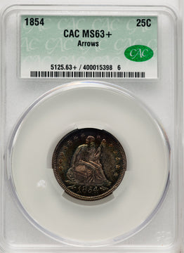 1854 25C ARROWS CACG Plus Seated Quarter CACG MS63+