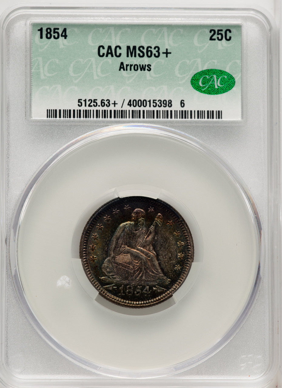1854 25C ARROWS CACG Plus Seated Quarter CACG MS63+