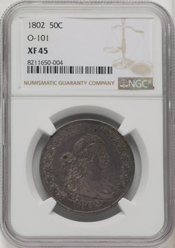 1802 50C O-101 Early Half Dollar NGC XF45