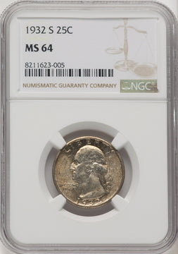 1932-S 25C Washington Quarter NGC MS64 (771365010)