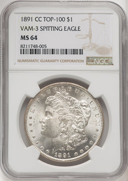 1891-CCVAM-3 Spitting Eagle Morgan Dollar CACG MS64