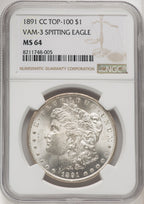 1891-CCVAM-3 Spitting Eagle Morgan Dollar CACG MS64