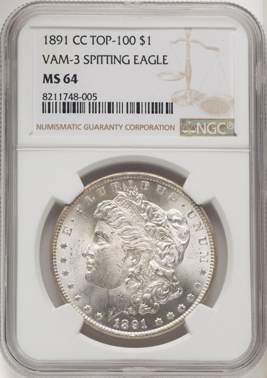 1891-CCVAM-3 Spitting Eagle Morgan Dollar CACG MS64