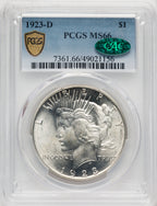 1923-D CAC Peace Dollar PCGS MS66