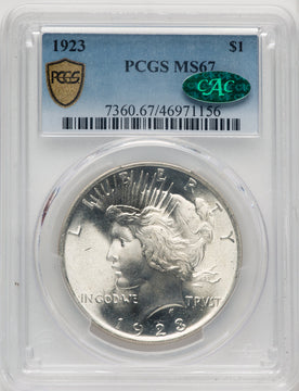 1923 CAC Peace Dollar PCGS MS67