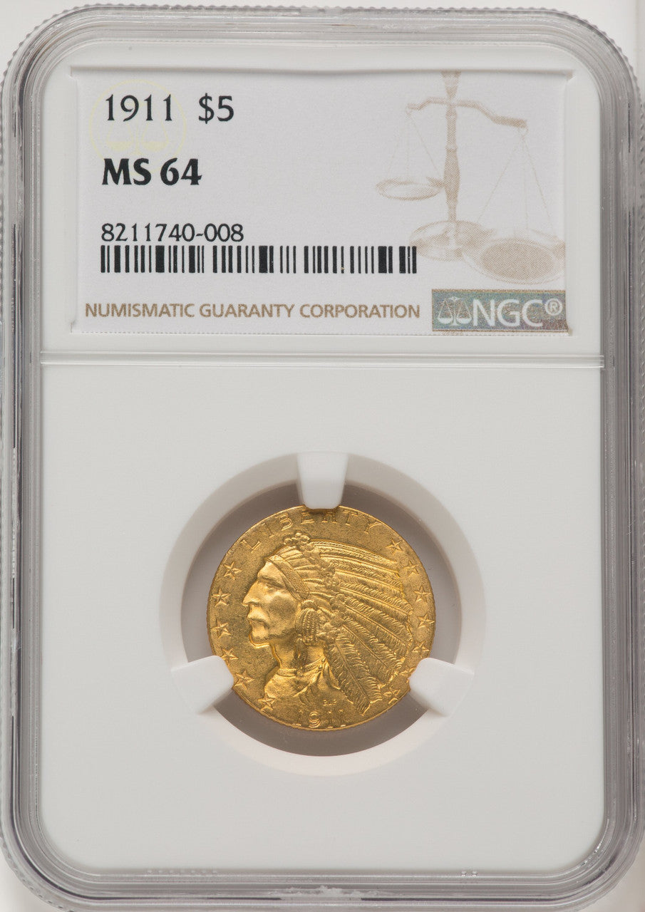 1911 $5 Indian Half Eagle NGC MS64