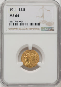 1911 $2.50 Indian Quarter Eagle NGC MS64 (771388002)