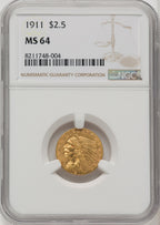 1911 $2.50 Indian Quarter Eagle NGC MS64 (771388002)