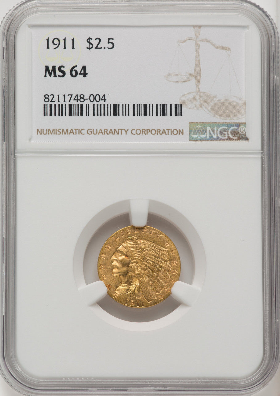 1911 $2.50 Indian Quarter Eagle NGC MS64 (771388002)
