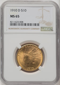 1910-D $10 Indian Eagle NGC MS65 (771337054)