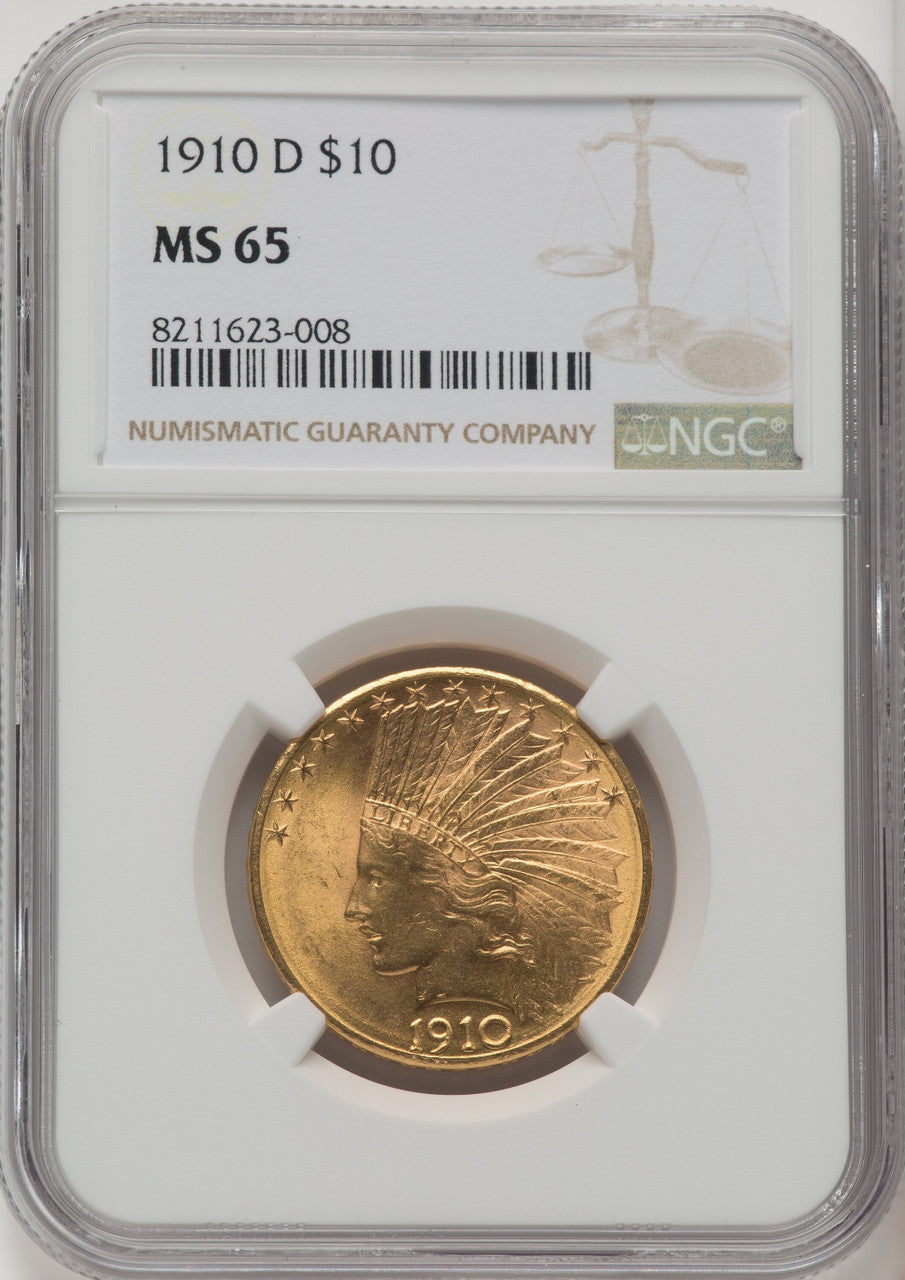 1910-D $10 Indian Eagle NGC MS65 (771337054)