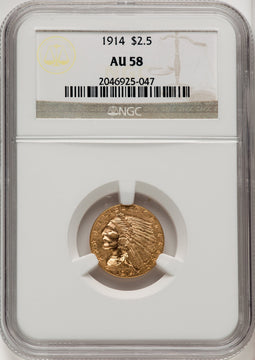 1914 $2.50 Indian Quarter Eagle NGC AU58