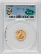 1887 G$1 CAC Gold Dollar PCGS MS64+