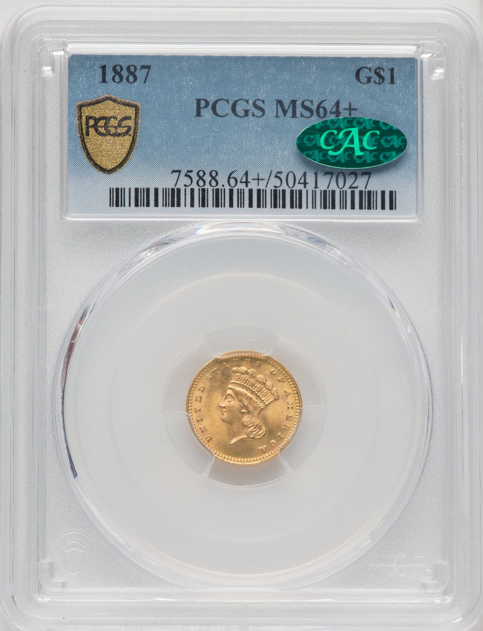 1887 G$1 CAC Gold Dollar PCGS MS64+