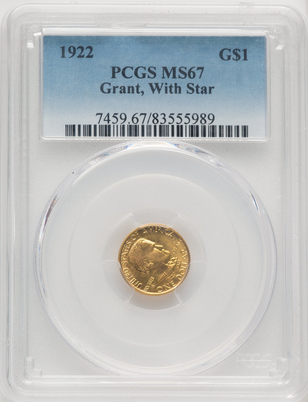 1922 G$1 Grant With Star Commemorative Gold PCGS MS67