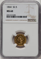 1864 $2.50 Liberty Quarter Eagle NGC MS60
