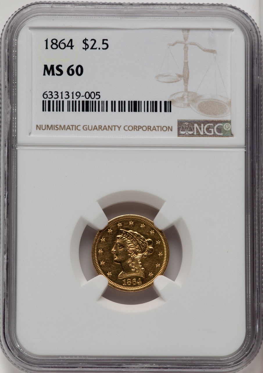1864 $2.50 Liberty Quarter Eagle NGC MS60