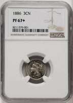 1886 3CN Proof Three Cent Nickel NGC PR67+