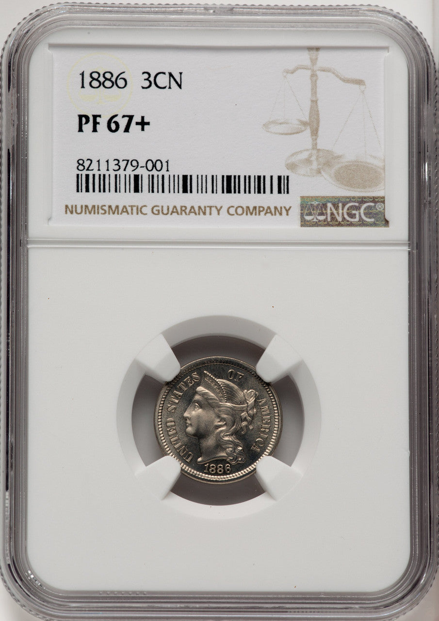 1886 3CN Proof Three Cent Nickel NGC PR67+