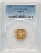 1873 $2.50 Open 3 Liberty Quarter Eagle PCGS MS62