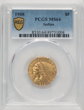 1908 $5 Indian Indian Half Eagle PCGS MS64 (772297002)