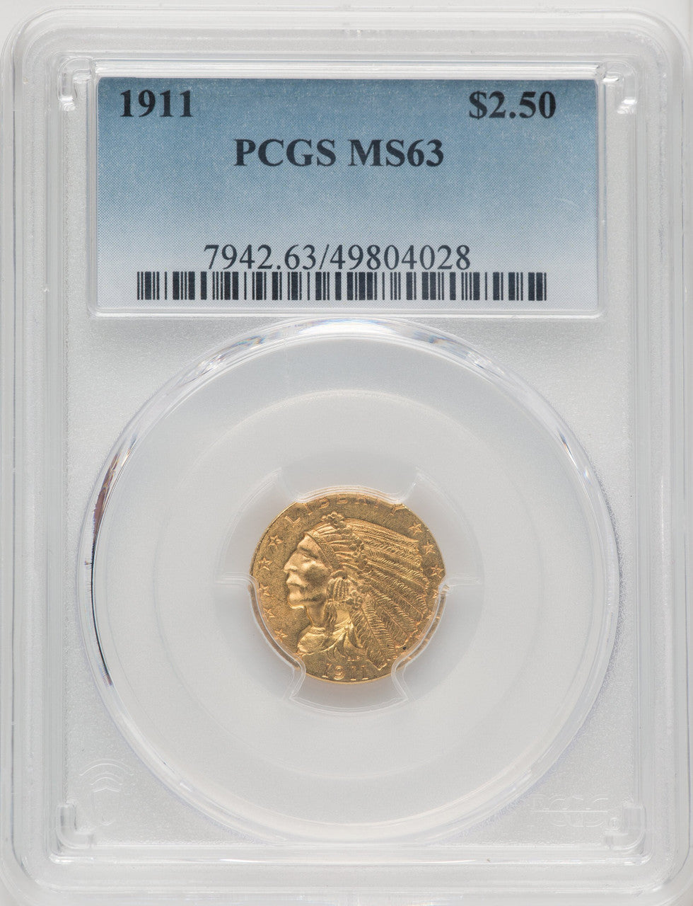 1911 $2.50 Indian Quarter Eagle PCGS MS63 (772591087)
