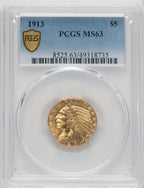 1913 $5 Indian Half Eagle PCGS MS63 (772297008)