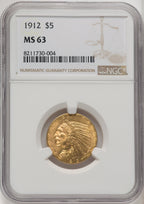 1912 $5 Indian Half Eagle NGC MS63 (771479007)