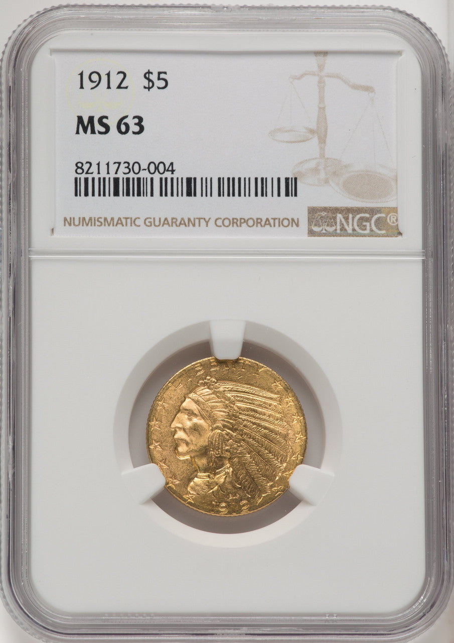 1912 $5 Indian Half Eagle NGC MS63 (771479007)