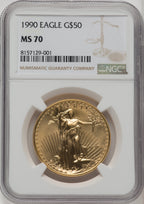 1990 $50 One-Ounce Gold Eagle Brown Label NGC MS70 (769168057)
