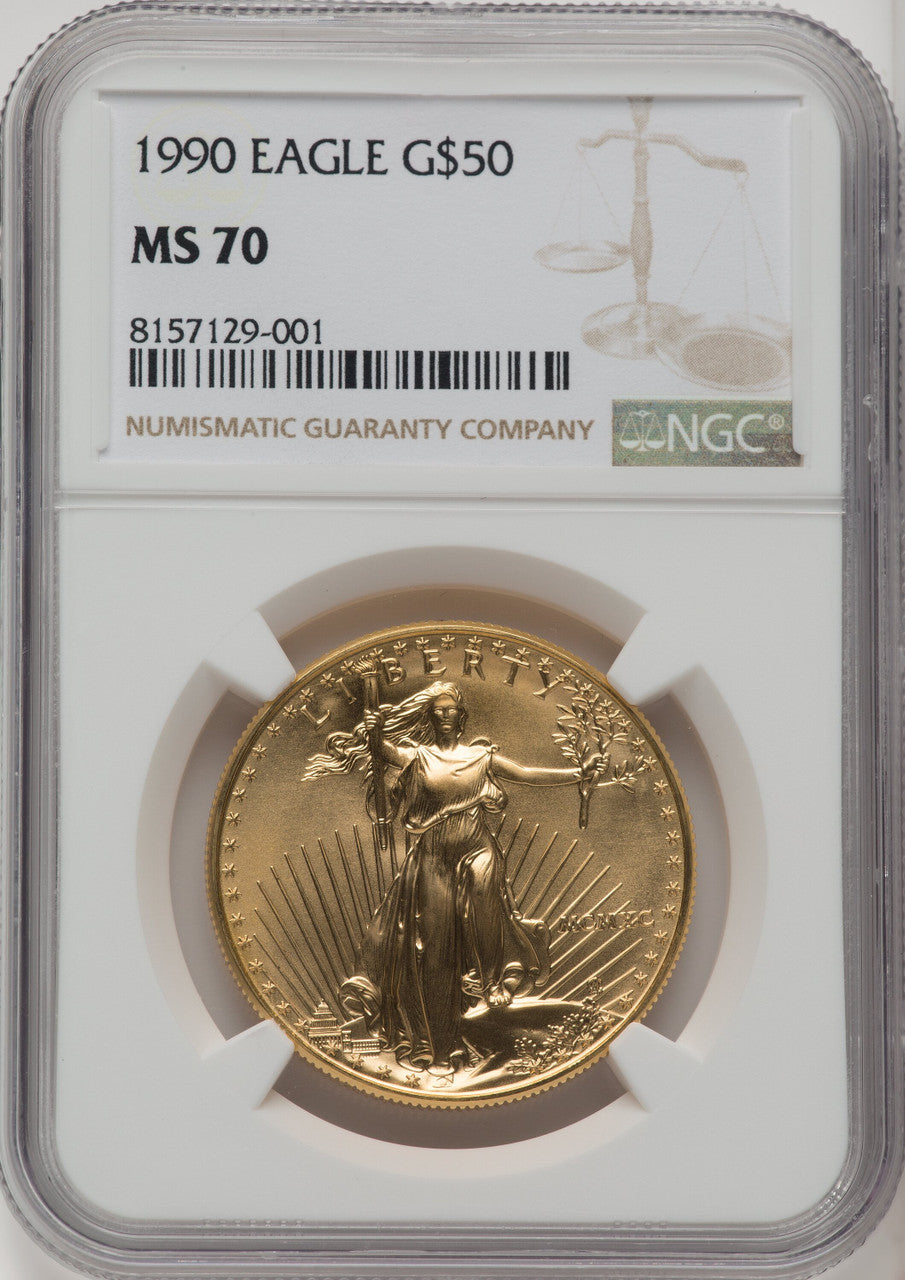 1990 $50 One-Ounce Gold Eagle Brown Label NGC MS70 (769168057)