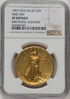1907 $20 Wire Rim High Relief Double Eagle Details NGC XF40