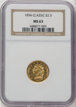 1834 $2.50 Classic Classic Quarter Eagle NGC MS63