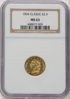 1834 $2.50 Classic Classic Quarter Eagle NGC MS63