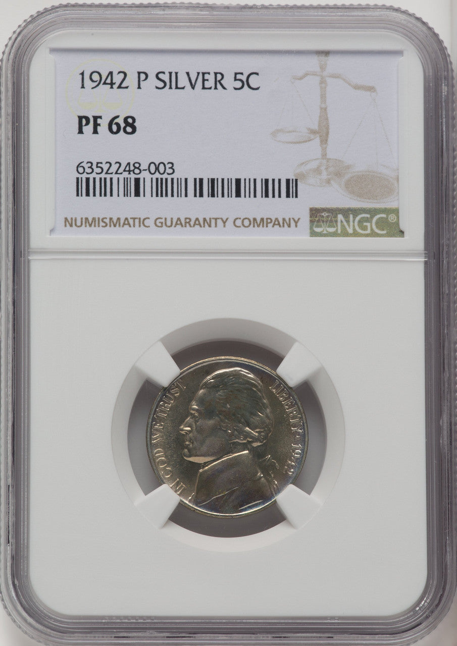 1942-P 5C TYPE 2 Brown Label Proof Jefferson Nickel NGC PR68