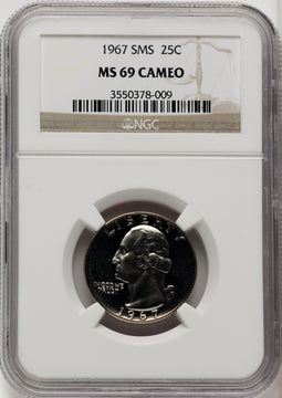 1967 25C SMS CA Brown Label SMS Washington Quarter NGC MS69
