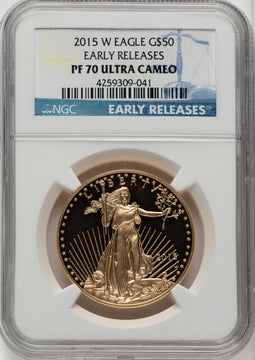 2015-W One-Ounce Gold Eagle First Strike ER Blue NGC PF70