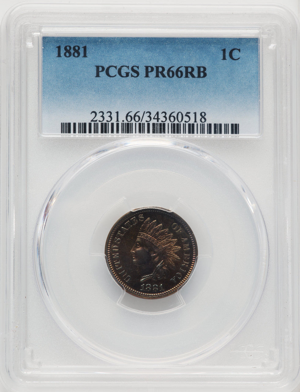 1881 1C RB Proof Indian Cent PCGS PR66